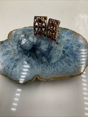Monet Gold-Tone Deep Red Gem Square Clip-On Earrings
